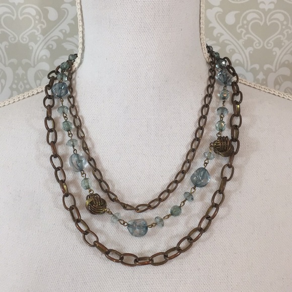 Jewelry - Triple strand Antique Brass colored necklace &bead